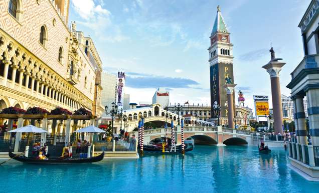 Venetian Palazzo Resort Las Vegas features gondolas around the hotel