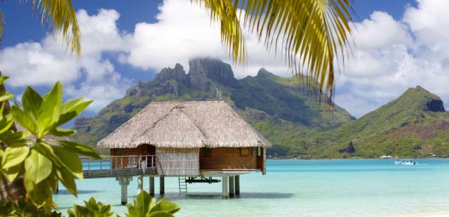 Four Seasons Resort Bora Bora with Mt Otemanu in the background