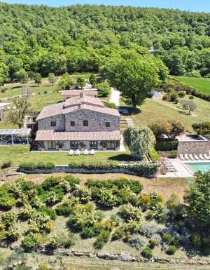 Drone shot of Villa Sambuco in Tuscany, Italy