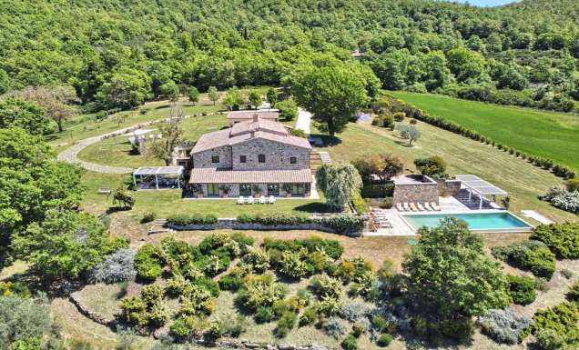 Drone shot of Villa Sambuco in Tuscany, Italy