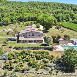 Drone shot of Villa Sambuco in Tuscany, Italy