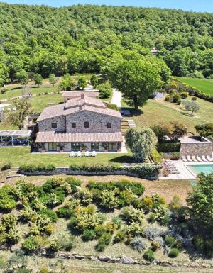 Drone shot of Villa Sambuco in Tuscany, Italy