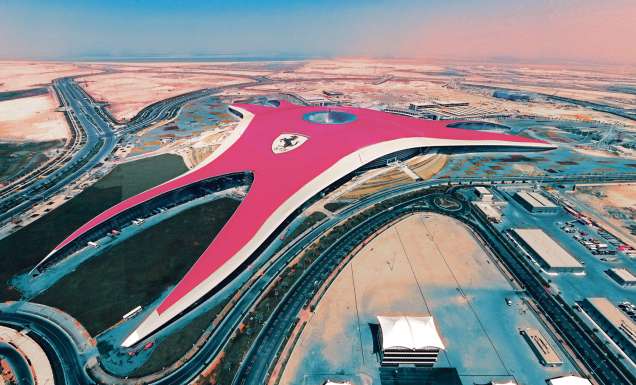 Aerial view of Ferrari World Abu Dhabi.