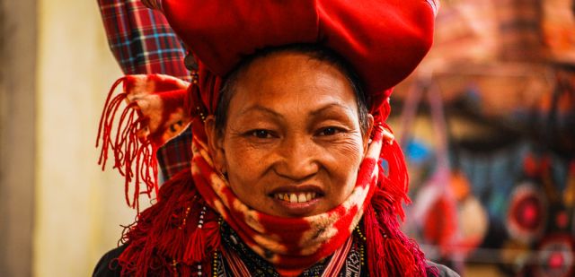 Local Vietnamese woman in traditional dress