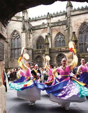 Dancers at Edinburgh Fringe Festival, Scotland.