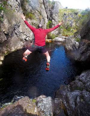 Todd Pitock tries his hand at 'kloofing' at Cape Town's Suicide Gorge.