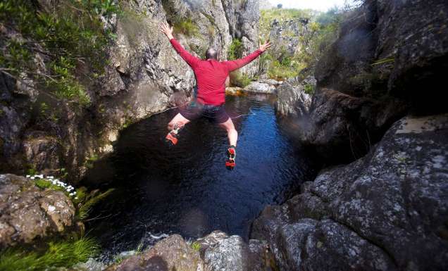 Todd Pitock tries his hand at 'kloofing' at Cape Town's Suicide Gorge.