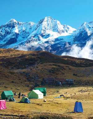 Camping at the base of Mount Kanchenjunga.