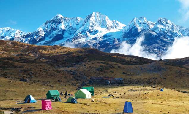 Camping at the base of Mount Kanchenjunga.