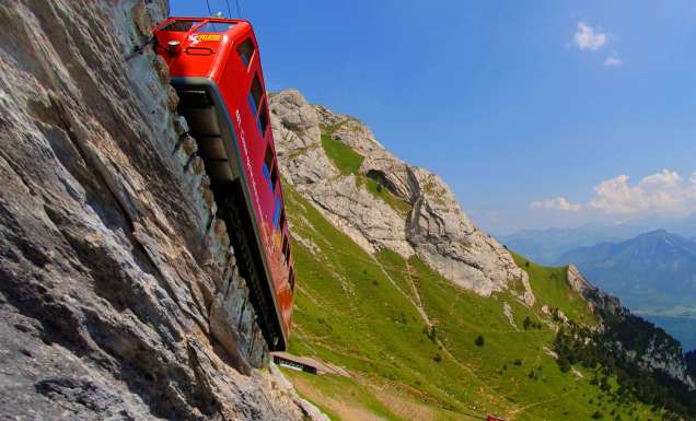 Take a journey up to the clouds on Switzerland’s steepest cogwheel railway.
