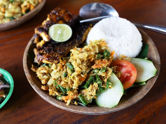rice with grilled fish and veggies in Amed Bali