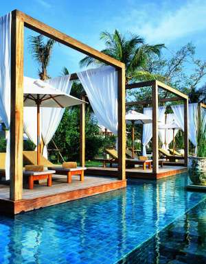 Poolside pavilions at The Sarojin resort in Khao Lak, Thailand.