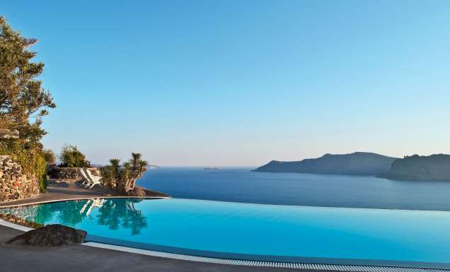 Perivolas Hotel pool in Santorini, Greece.