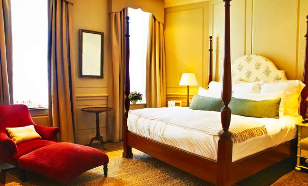An especially comfortable 'medium room' at Dean Street Townhouse, London.