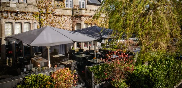 Relaxing outdoor area at Clontarf Castle Hotel