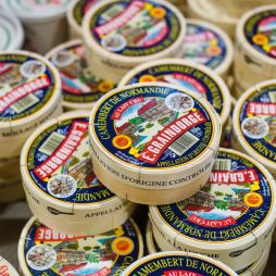 Boxes of Camembert de Normandie from Fromagerie Graindorge, France.