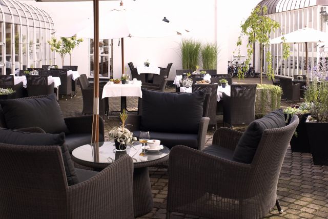 The picturesque courtyard at Hotel Kong Arthur in Copenhagen.