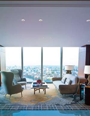 Sweeping views from the understated lobby of the Shangri La Hotel in London