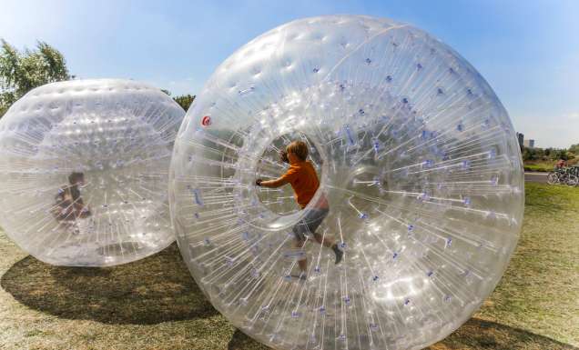 Zorbing in Rotorua, New Zealand.