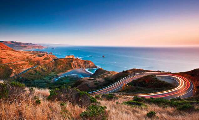 Sunset over California's Highway 1, Highway 101, Cabrillo Highway or the Pacific Coast Highway.