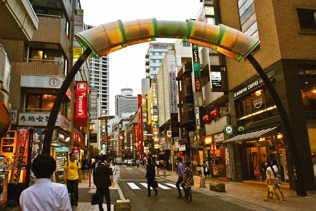 The lantern-lit Akasaka district in Tokyo.