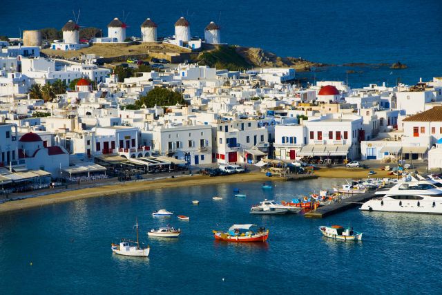 Chora port in Mykonos, Greece.