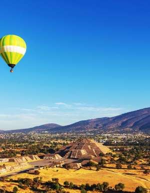 Hot air balloons above Teotihuacán, Mexico