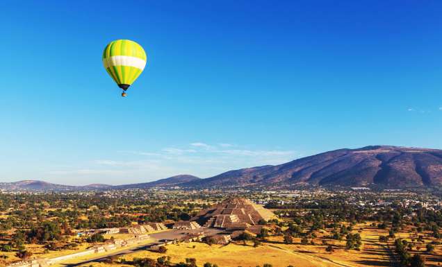 Hot air balloons above Teotihuacán, Mexico