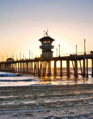 Huntington Beach pier in Orange County, USA.