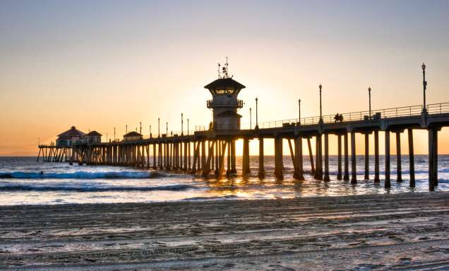 Huntington Beach pier in Orange County, USA.