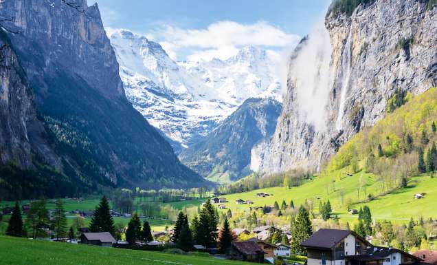 The spectacular Lauterbrunnen Valley, near Grindelwald in the Bernese Alps.
