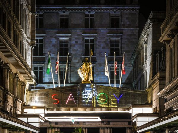 the golden statue of Count Peter of Savoy at the entrance of The Savoy London