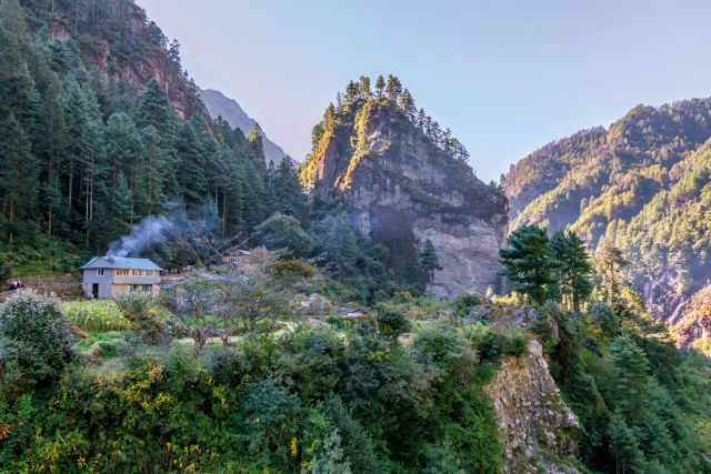 Valley on the way from Monjo to Namche Bazaar in the Himalayas.