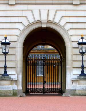 The entrance to Buckingham Palace in London.