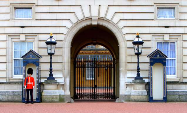 The entrance to Buckingham Palace in London.
