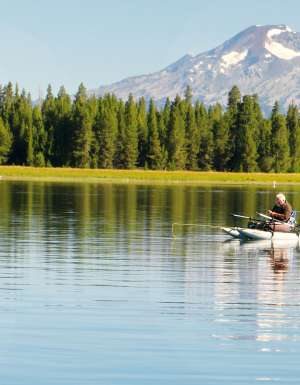 Fly fishing on Crane Prairie in Bend, Oregon.