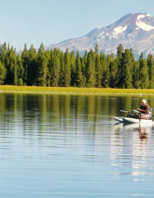 Fly fishing on Crane Prairie in Bend, Oregon.
