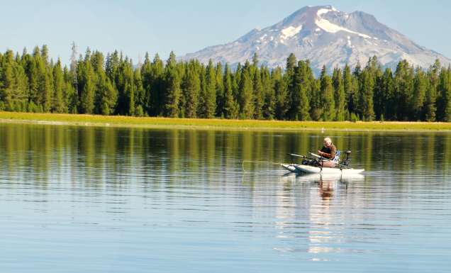 Fly fishing on Crane Prairie in Bend, Oregon.