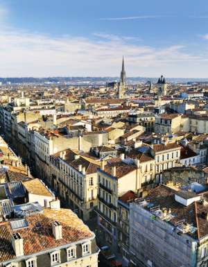 The historic city skyline of Bordeaux, France.