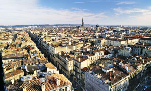 The historic city skyline of Bordeaux, France.