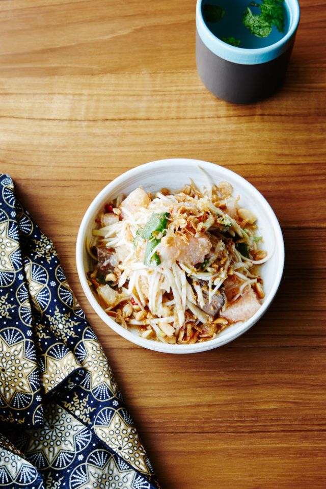 The extensive menu at Alila Seminyak is fresh and flavoursome, such as this chicken larb.