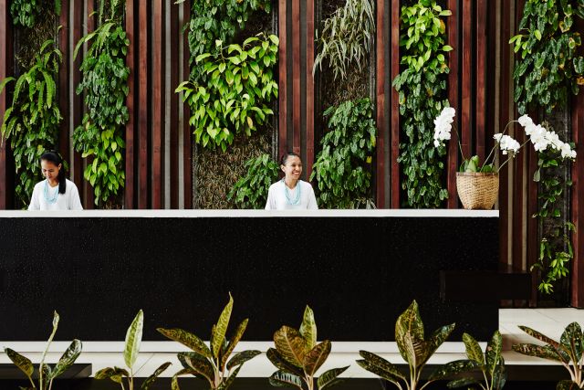 The lofty reception area at Alila Seminyak
