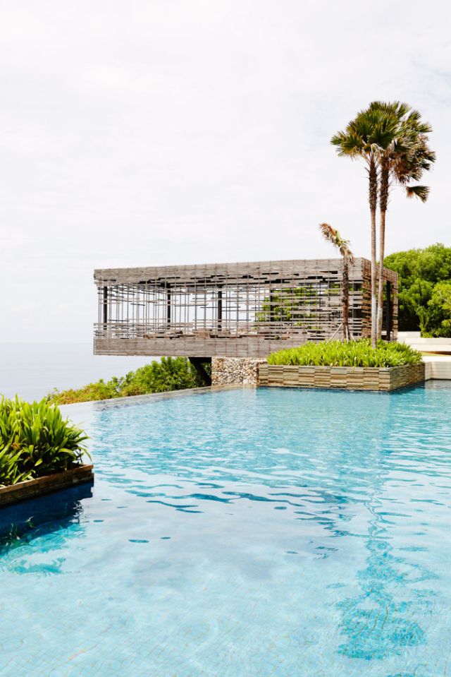 The breathtaking pool area atop the cliff at Alila Uluwatu, Bali.