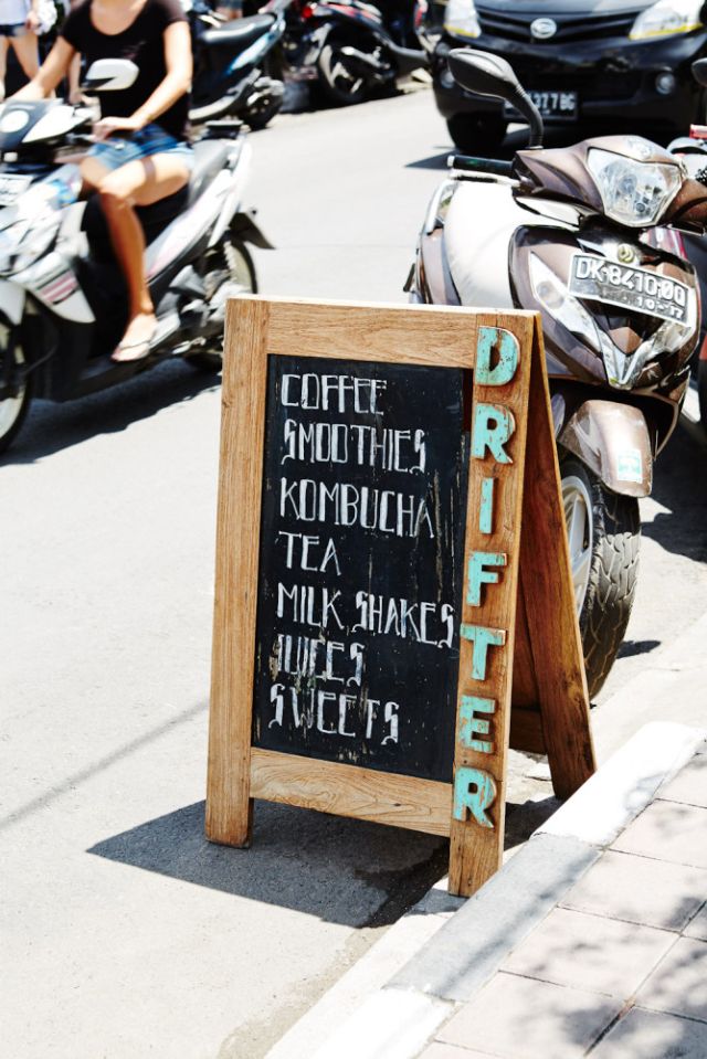 Great coffee at Drifter’s, which doubles as a surf shop and cafe in Seminyak.
