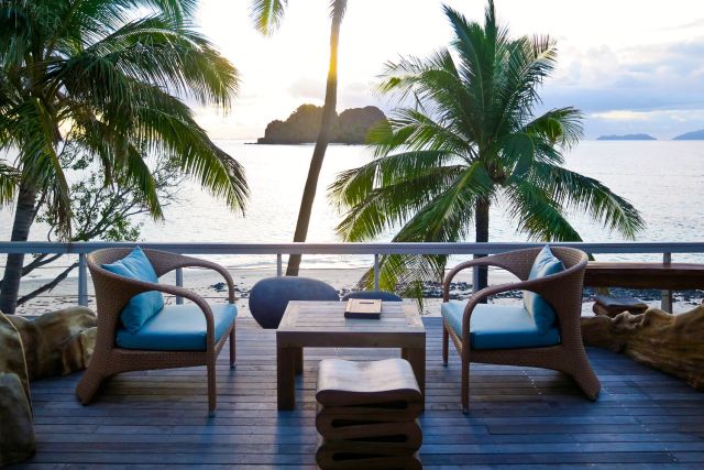 Sunset on the luxury retreat of Vomo Island, Fiji