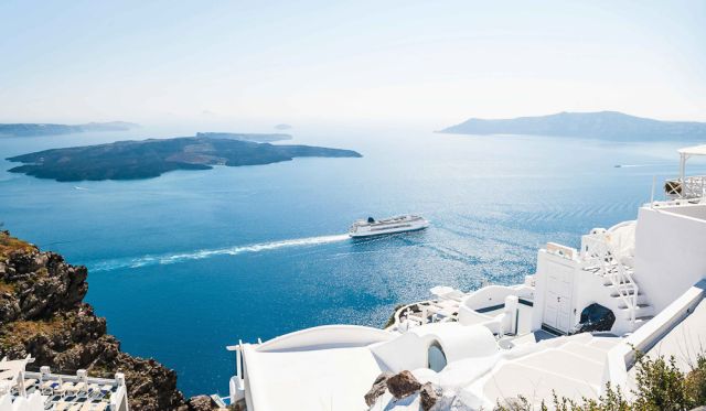 The picturesque waters of Santorini, Greece