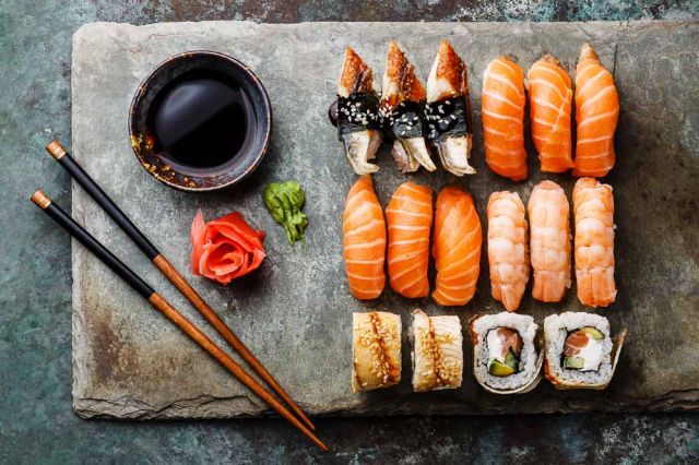 Sushi rolls Japanese airport