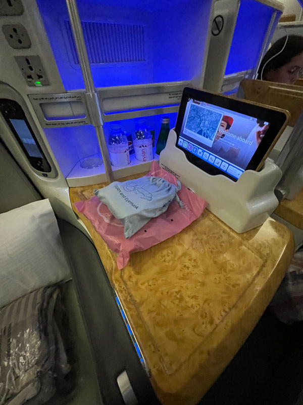 the business class seat at Emirates A380