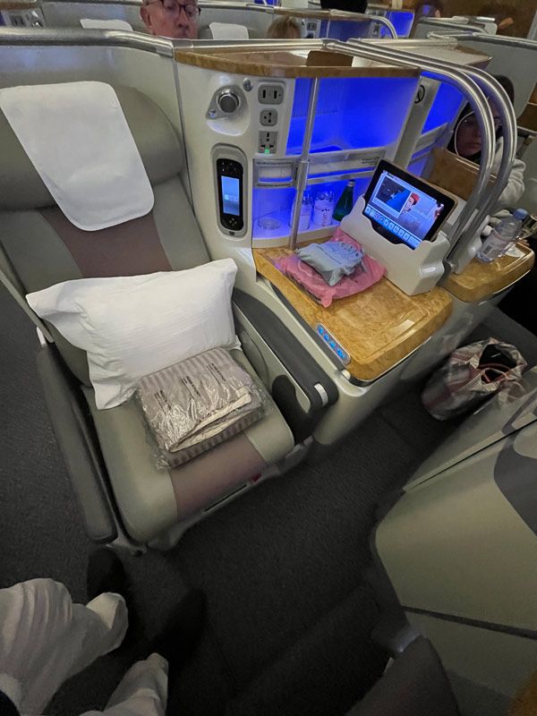 the business class seat onboard Emirates A380