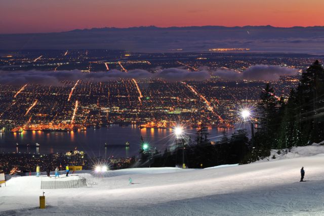 Night time skiing at Grouse Mountain in BC, Canada.